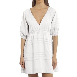 7 For All Mankind White Puff Sleeve Babydoll Dress Size L